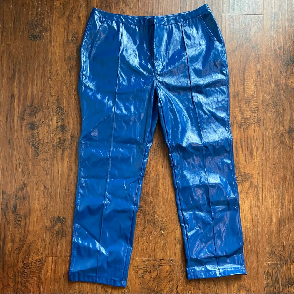 Blue Faux Leather Pants